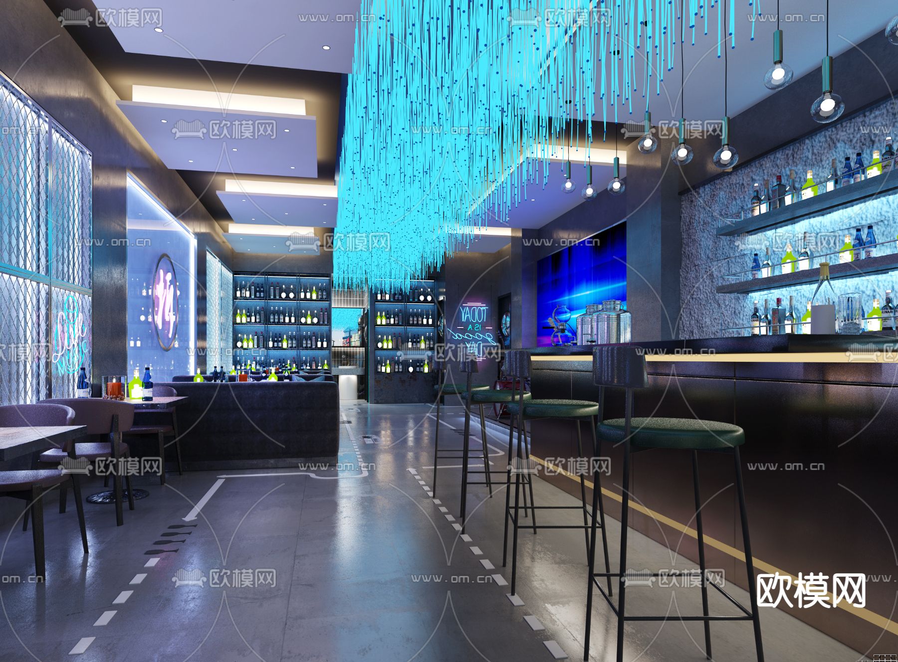 轻奢酒吧 音乐餐吧3d模型下载（渲染图1）