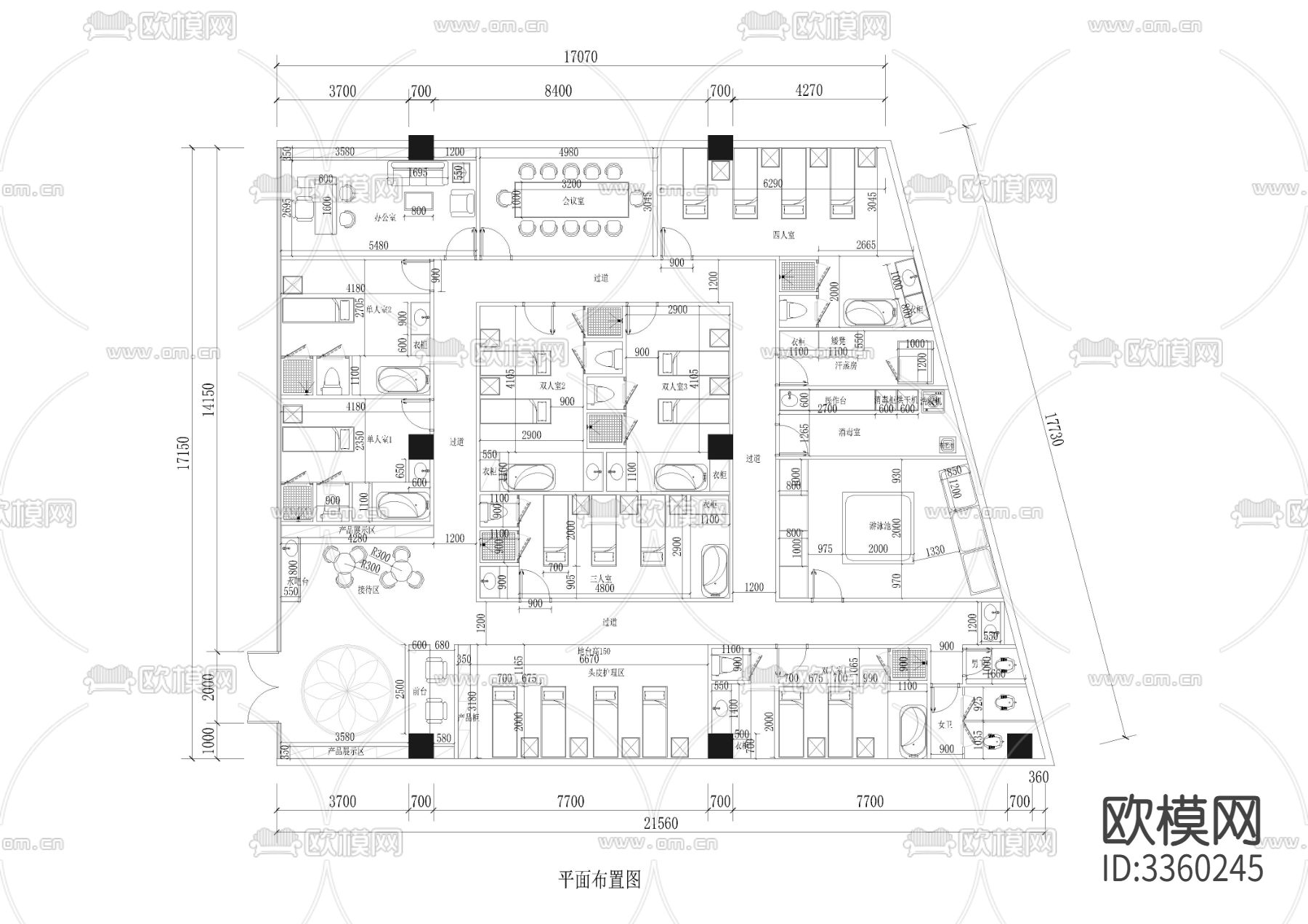 美容院CAD施工图下载（渲染图1）