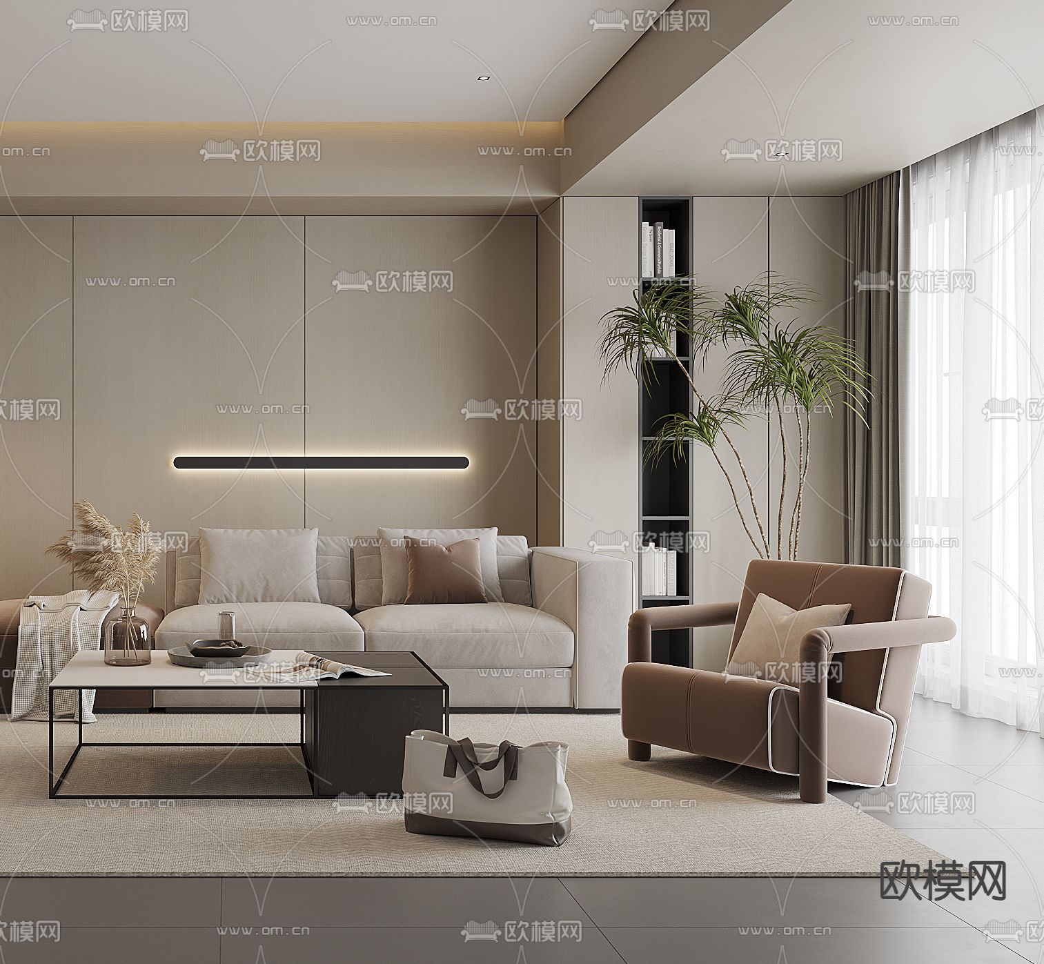 现代客厅3d模型下载（渲染图2）