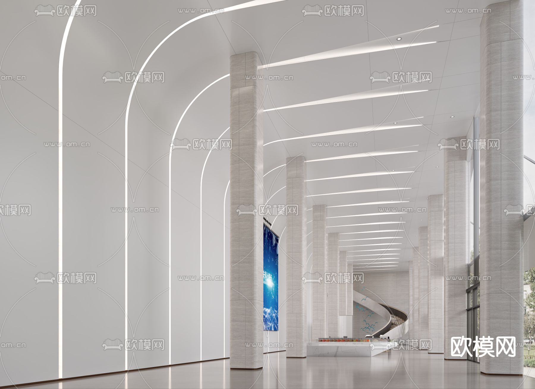 办公楼大堂 写字楼大堂3d模型下载（渲染图1）