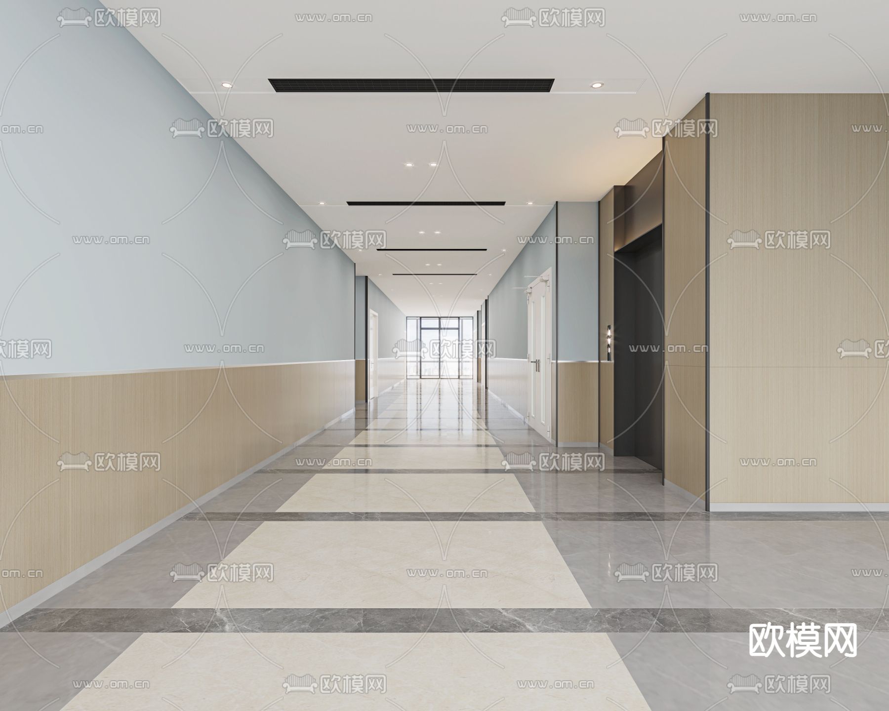 现代医院过道 走廊3d模型下载（渲染图1）