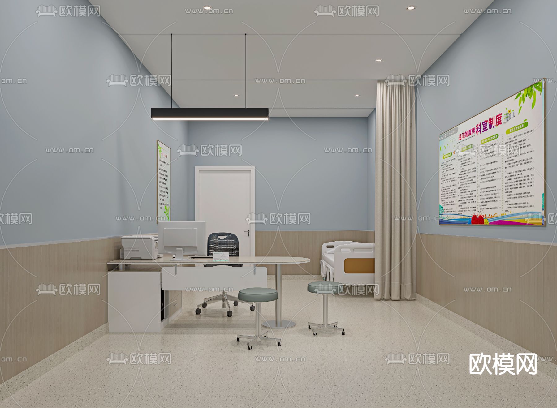 现代医院过道 走廊3d模型下载（渲染图3）