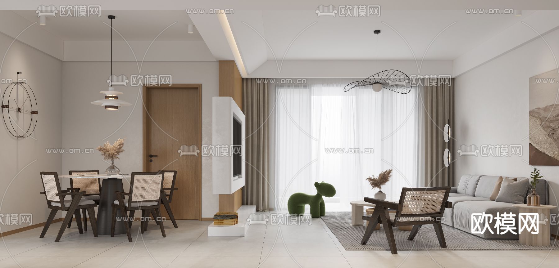 侘寂风客餐厅3d模型下载（渲染图1）