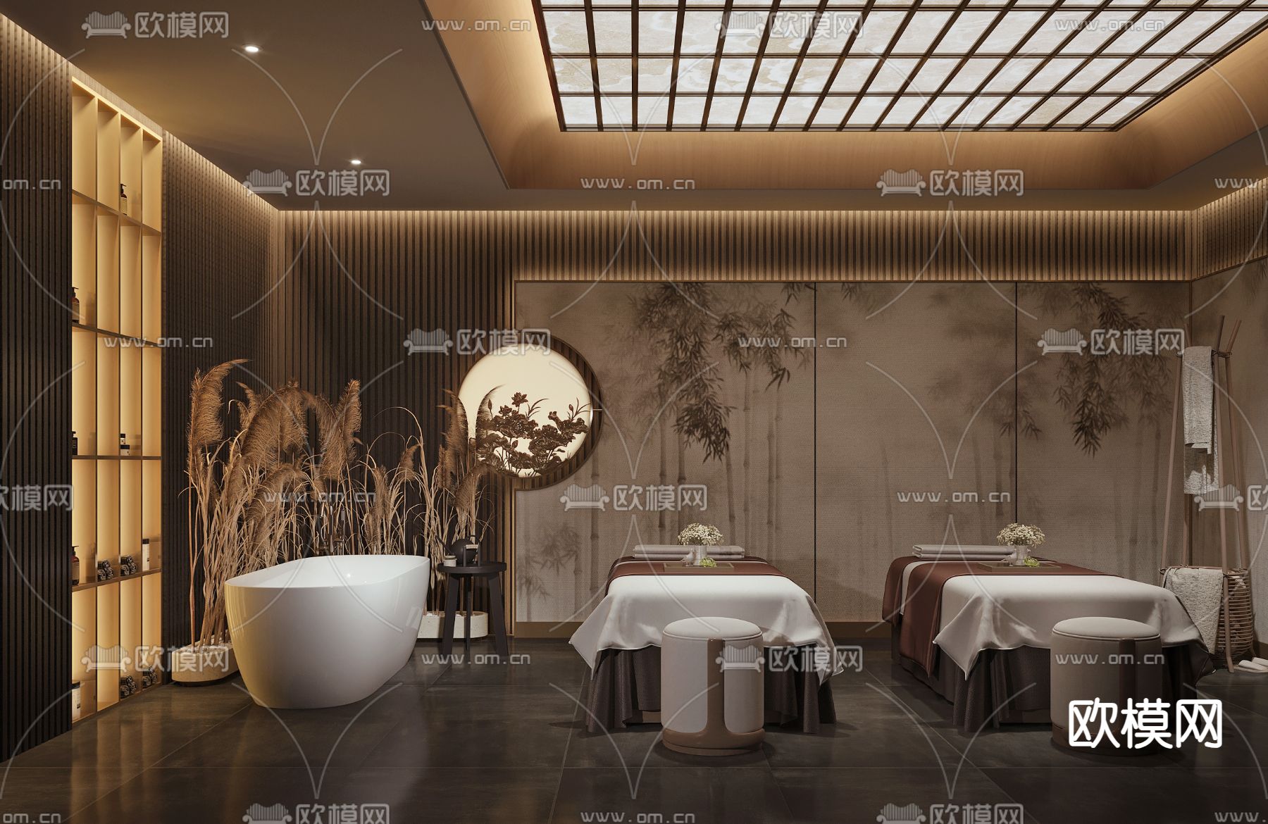 新中式SPA 护理房 美容院3d模型下载