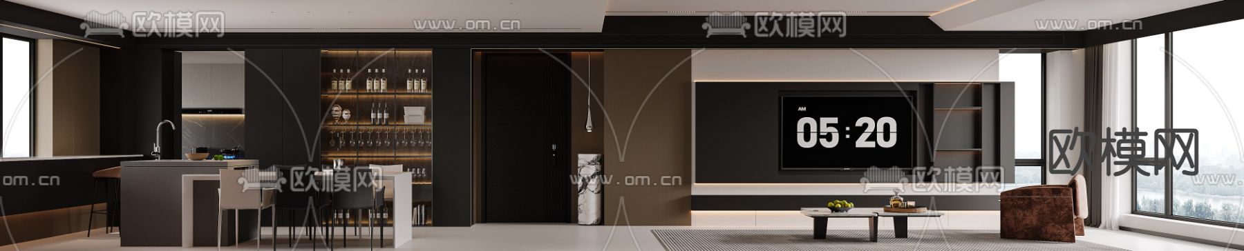 暗黑风客餐厅3d模型下载（渲染图2）