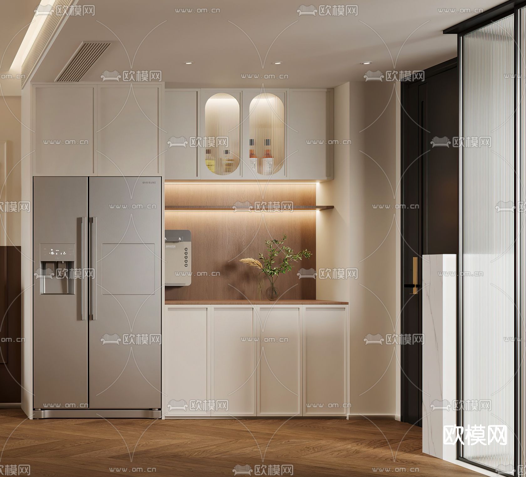 奶油风酒柜 餐边柜3d模型下载