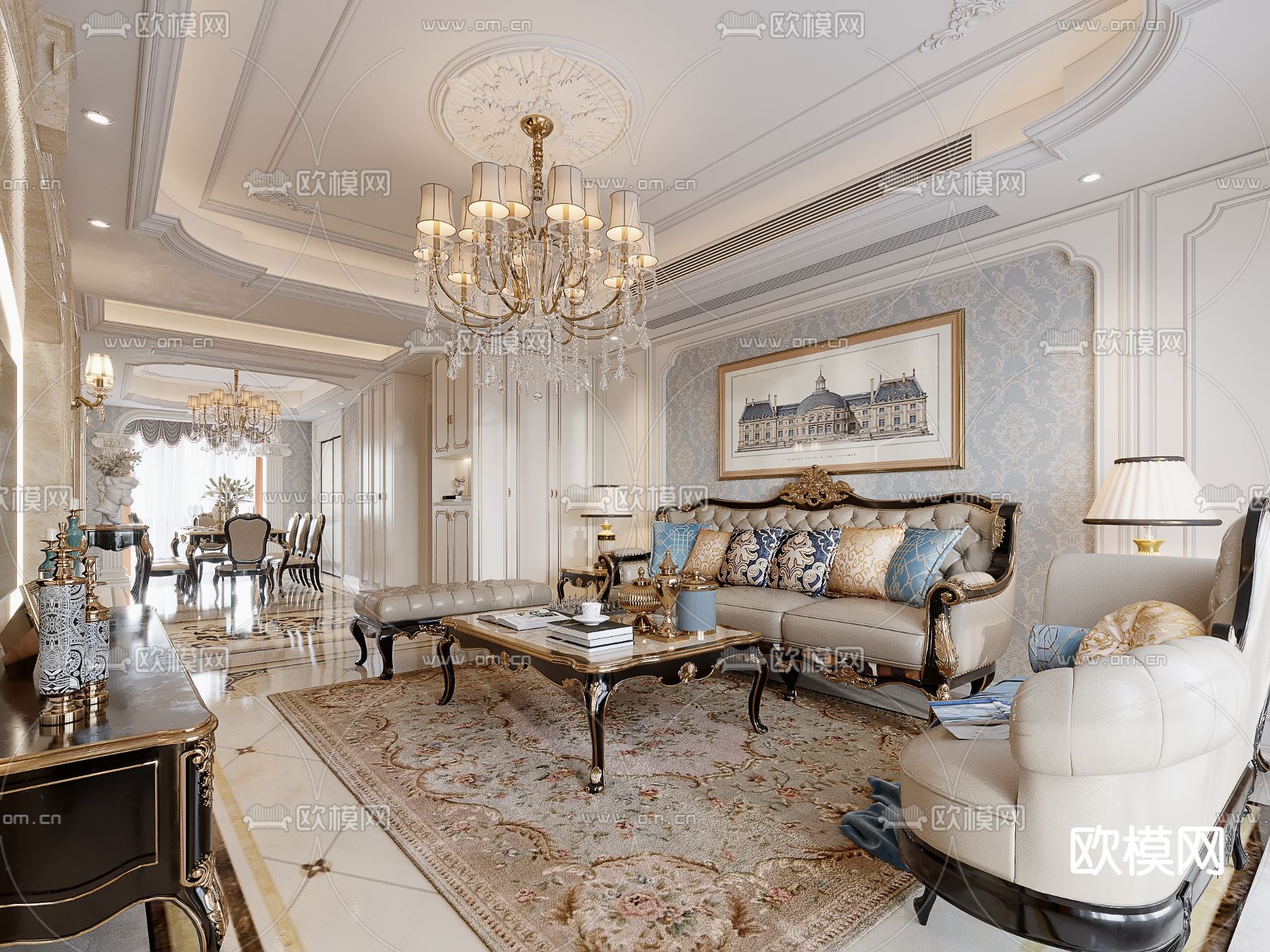 欧式客餐厅3d模型下载（渲染图1）