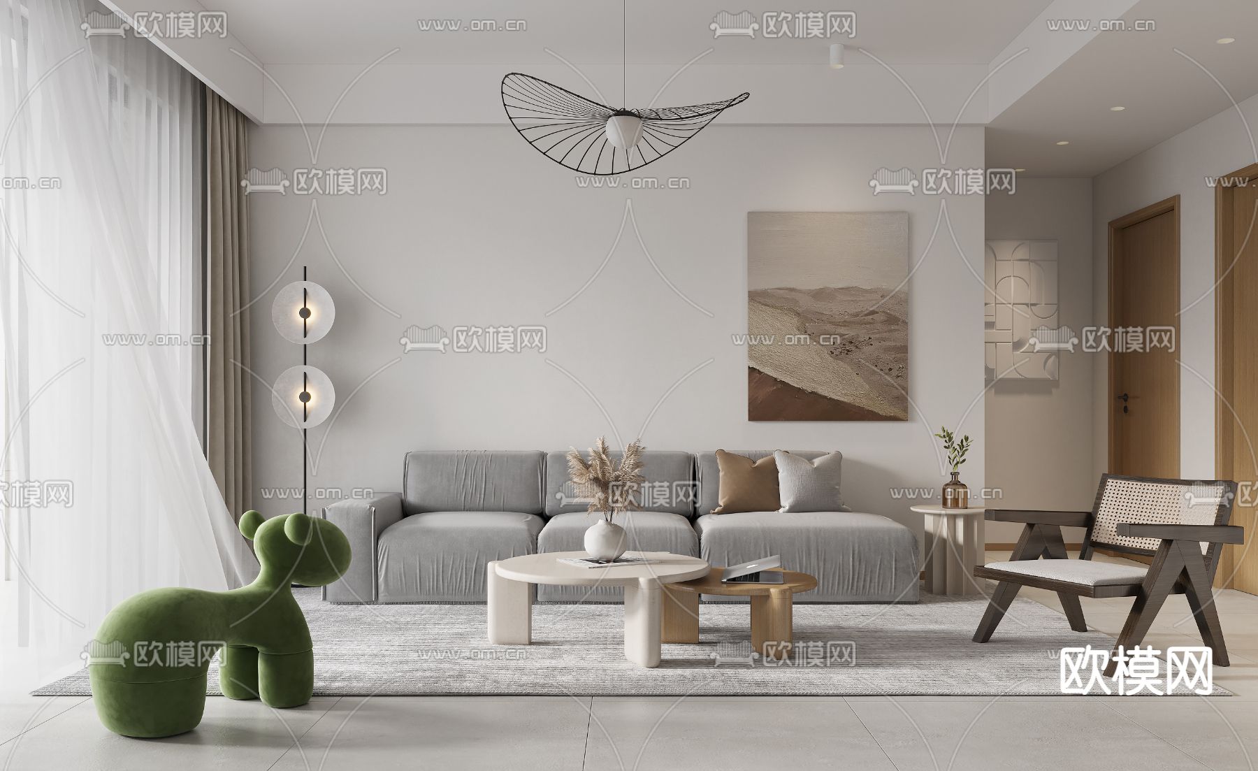 侘寂风客餐厅3d模型下载（渲染图3）