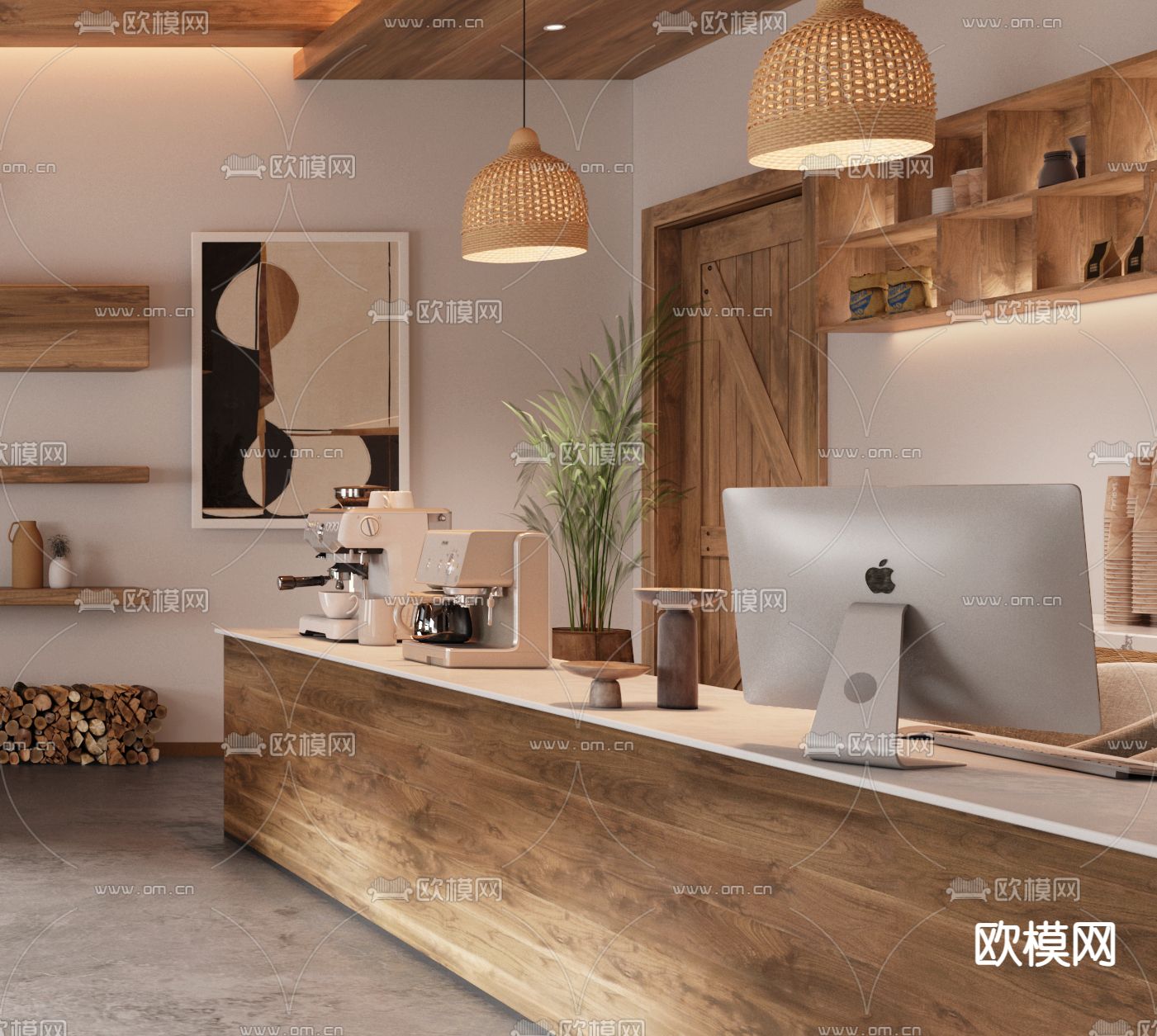 侘寂风大堂 民宿大厅3d模型下载（渲染图3）