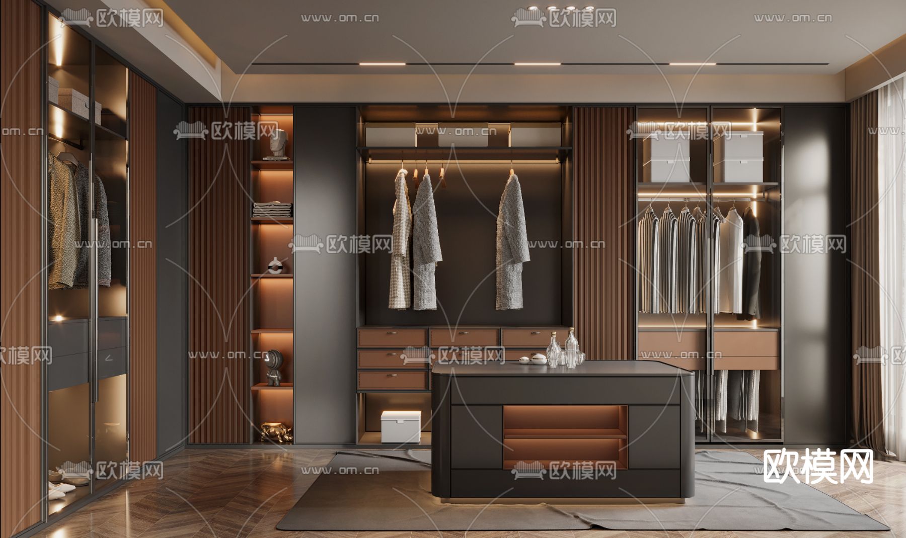 轻奢风衣帽间3d模型下载