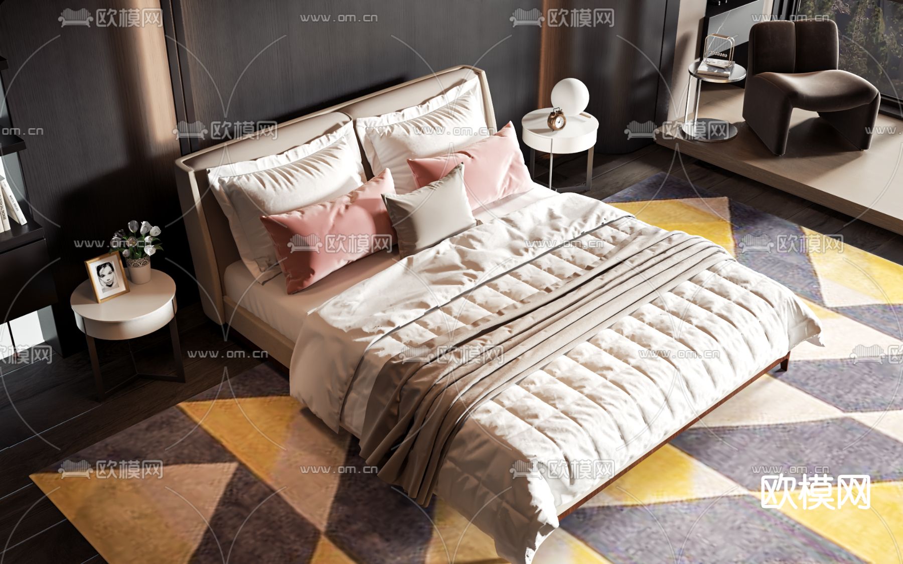 北欧双人床3d模型下载