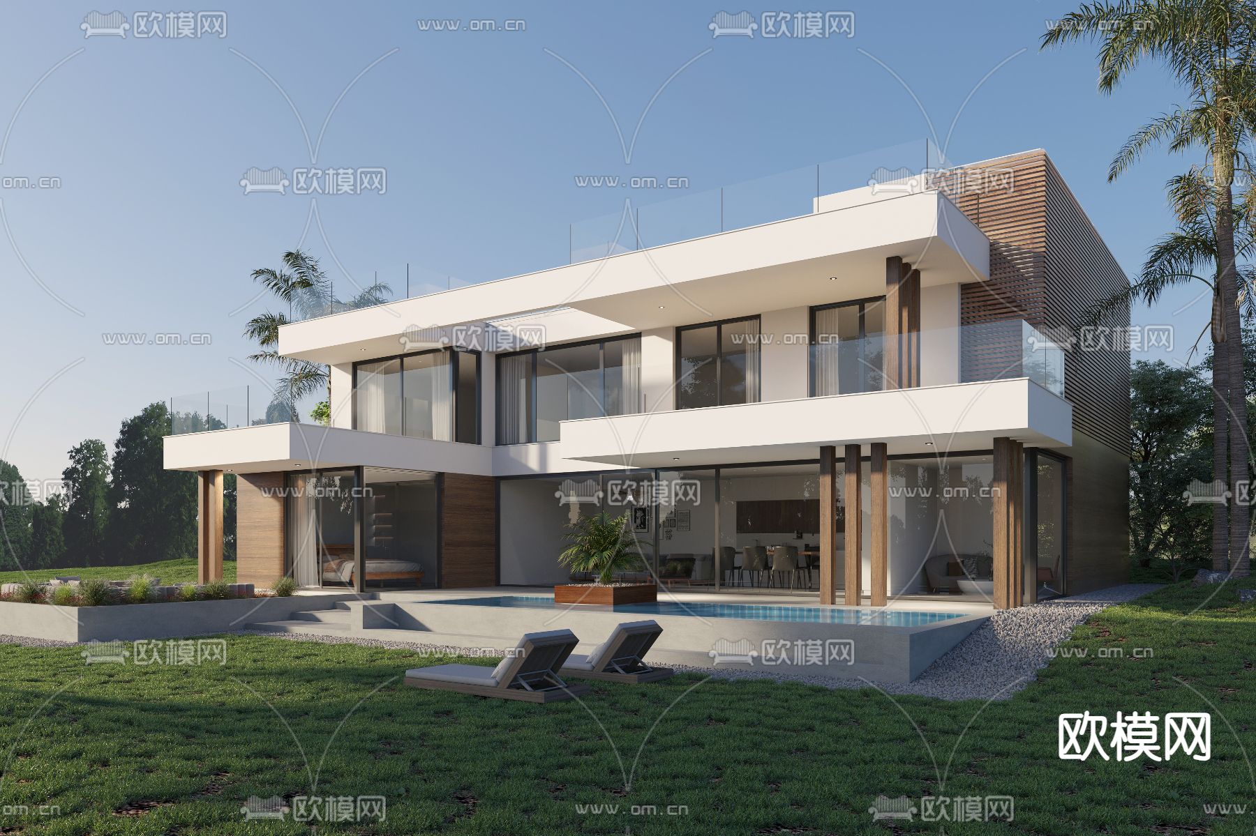 独栋别墅外观3d模型下载（渲染图2）
