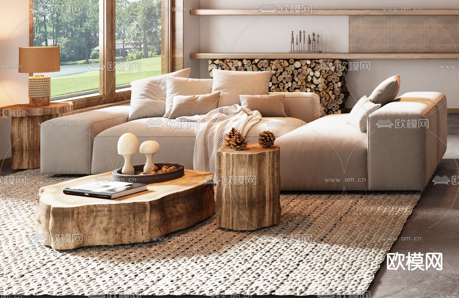 侘寂风大堂 民宿大厅3d模型下载（渲染图2）