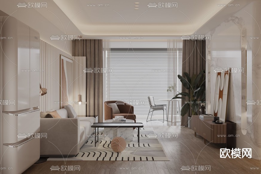 现代客厅3d模型下载