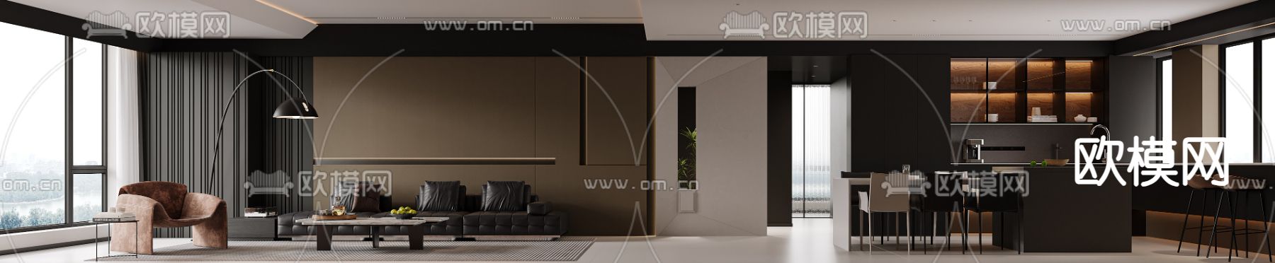 暗黑风客餐厅3d模型下载（渲染图1）