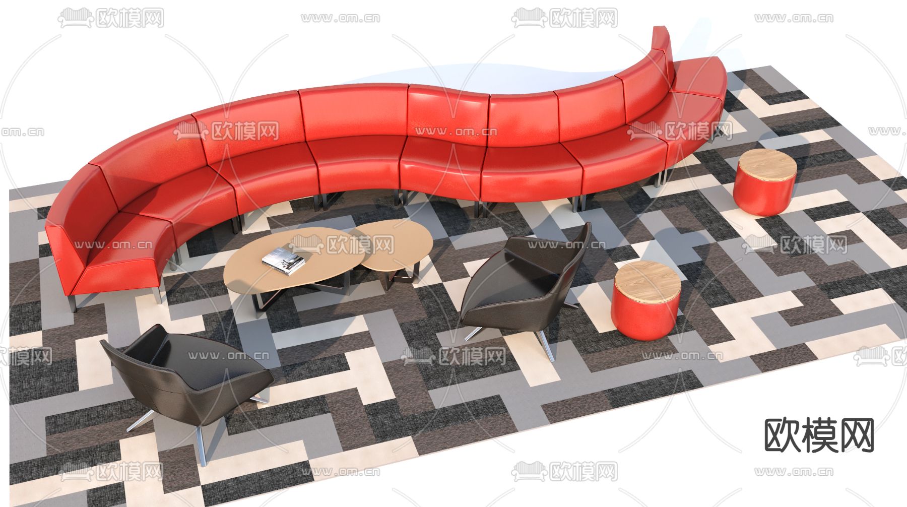 办公沙发 弧形沙发 大堂沙发3d模型下载