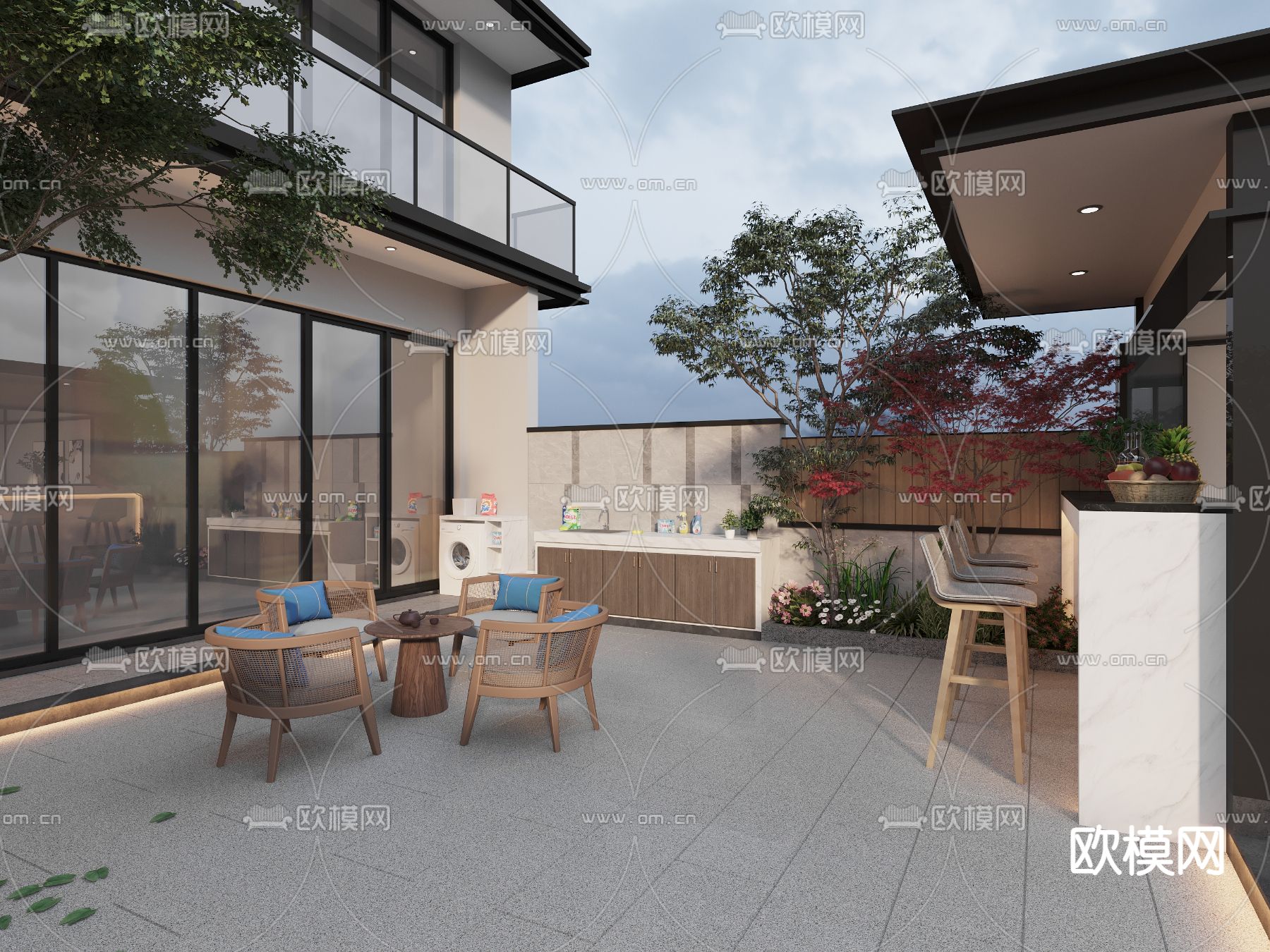 别墅庭院 阳台花园3d模型下载（渲染图1）