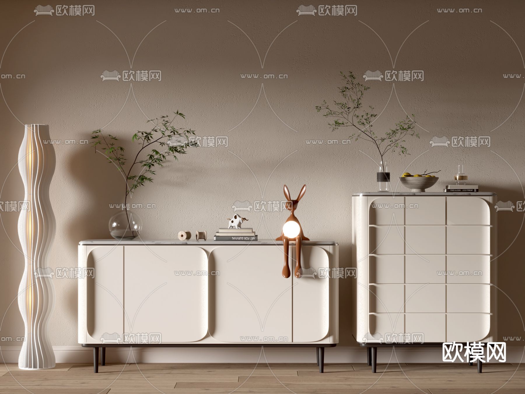奶油风玄关柜 端景柜3d模型下载