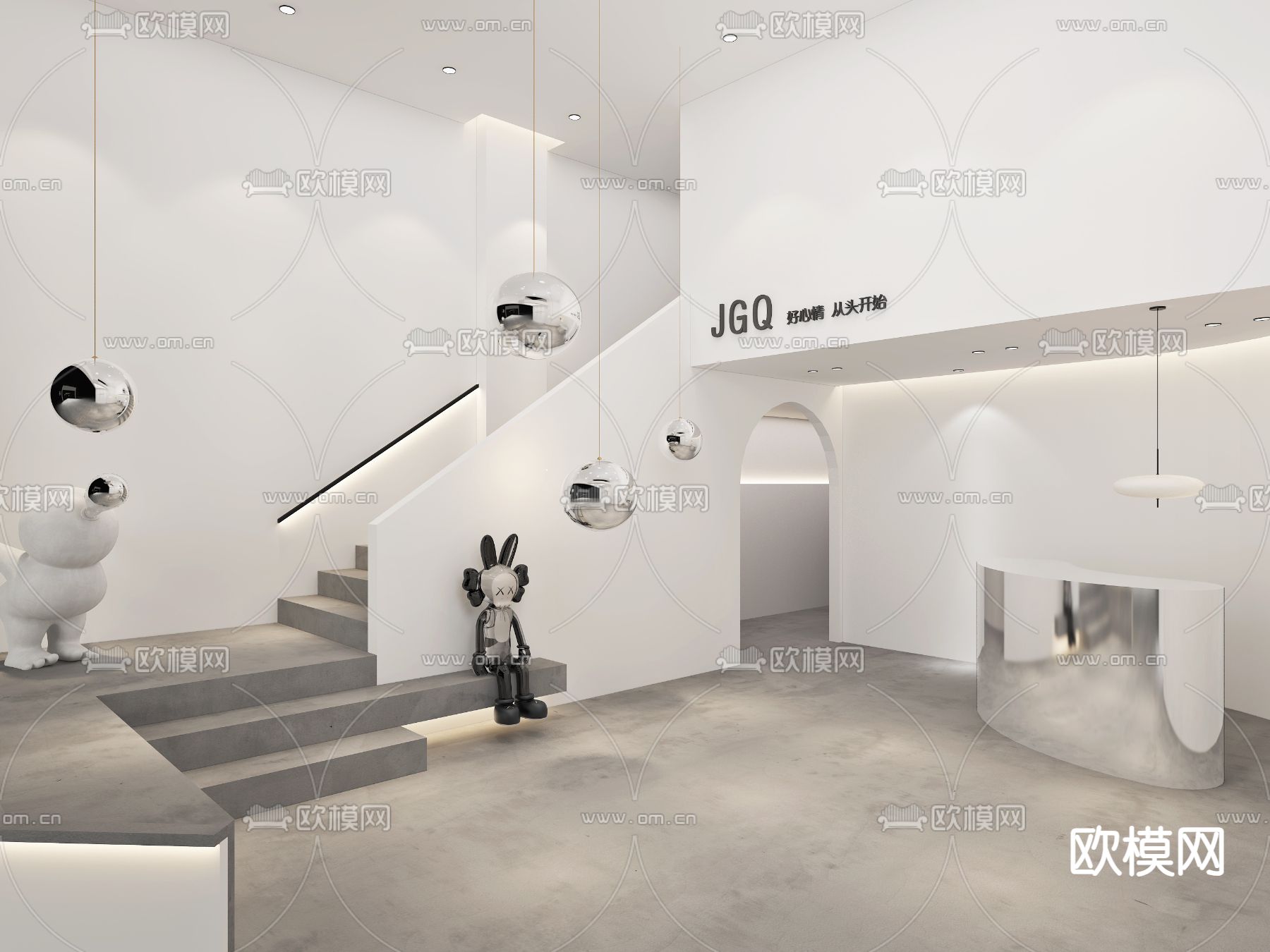 奶油风前台3d模型下载（渲染图2）