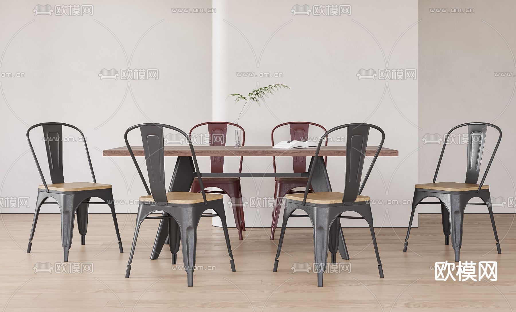 工业风餐桌椅su模型下载（渲染图2）