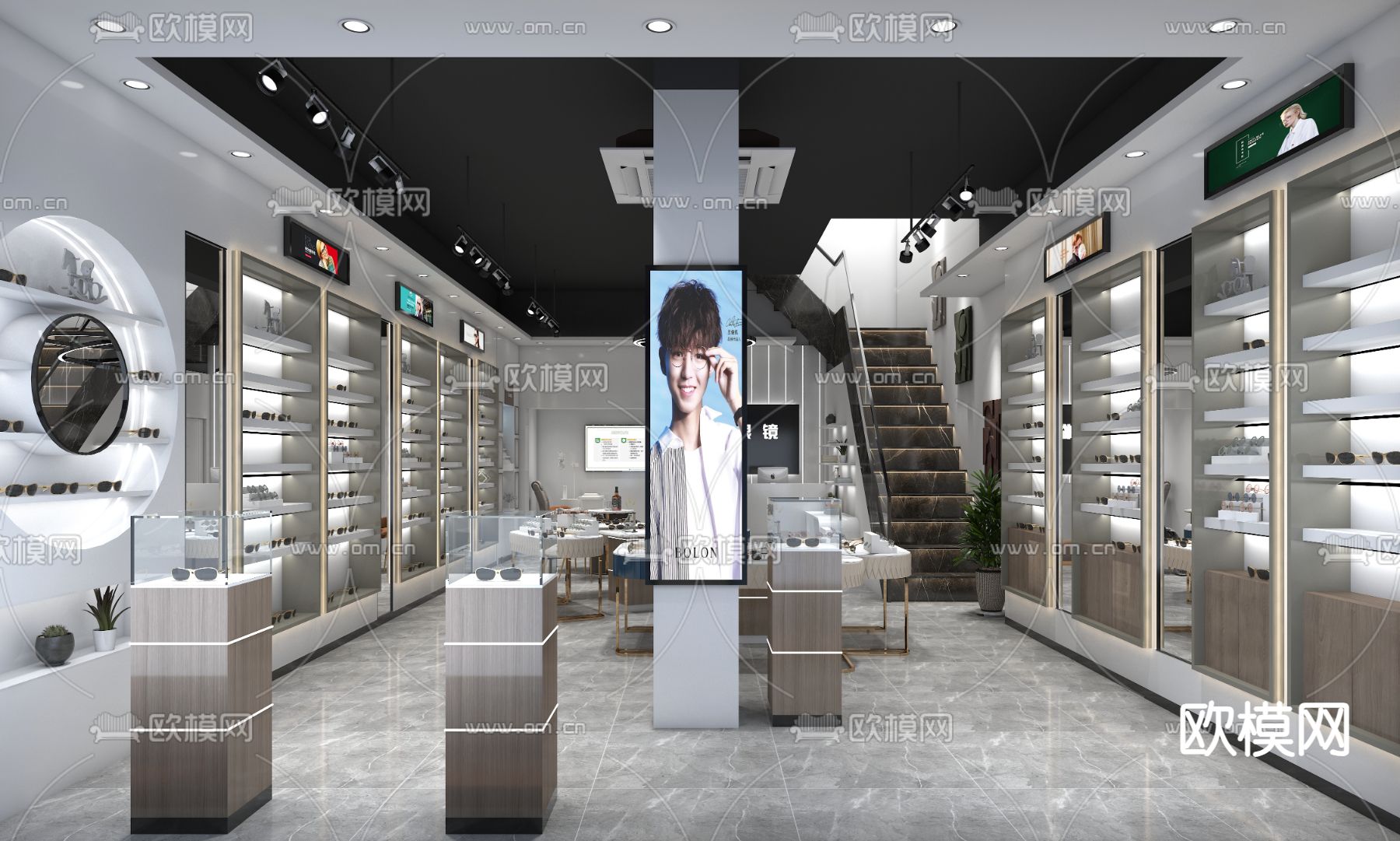 轻奢风眼镜店3d模型下载（渲染图3）