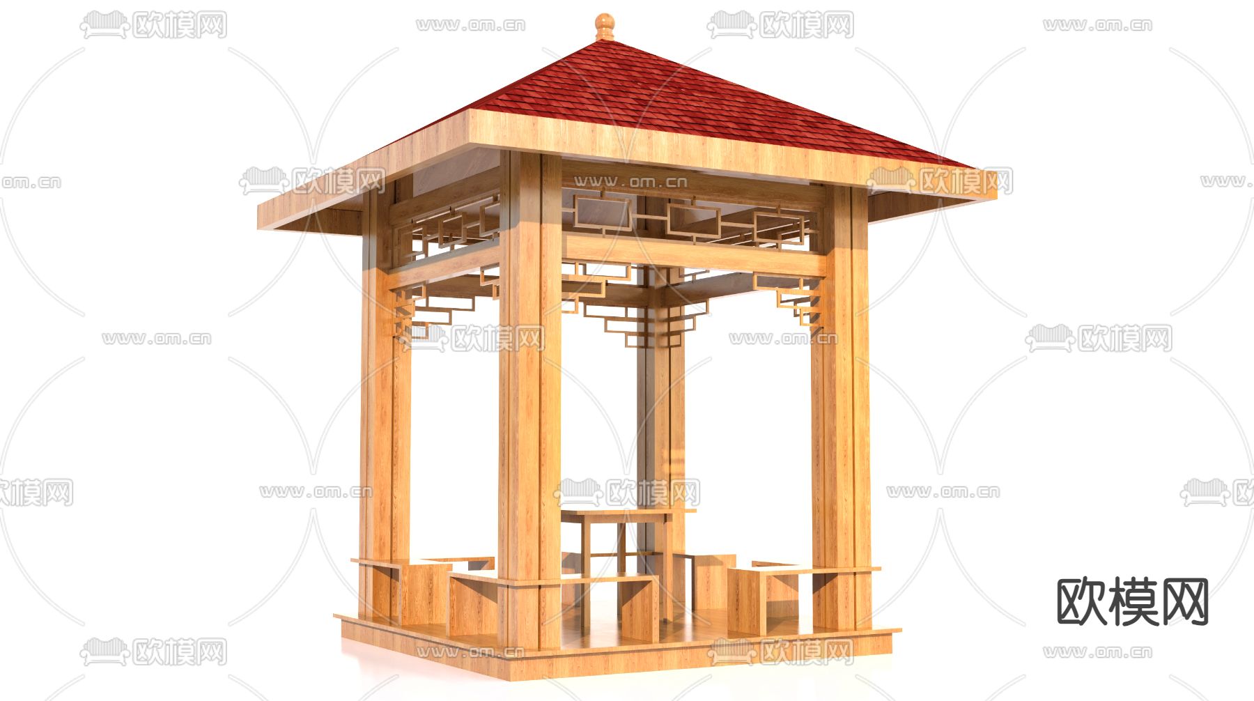 中式木亭子 凉亭 四角亭3d模型下载