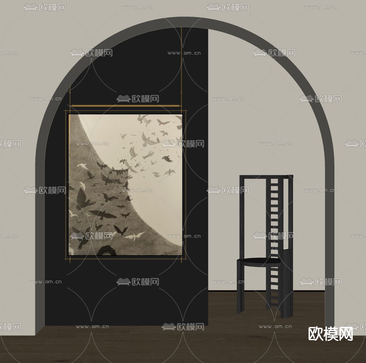 侘寂风装饰画su模型