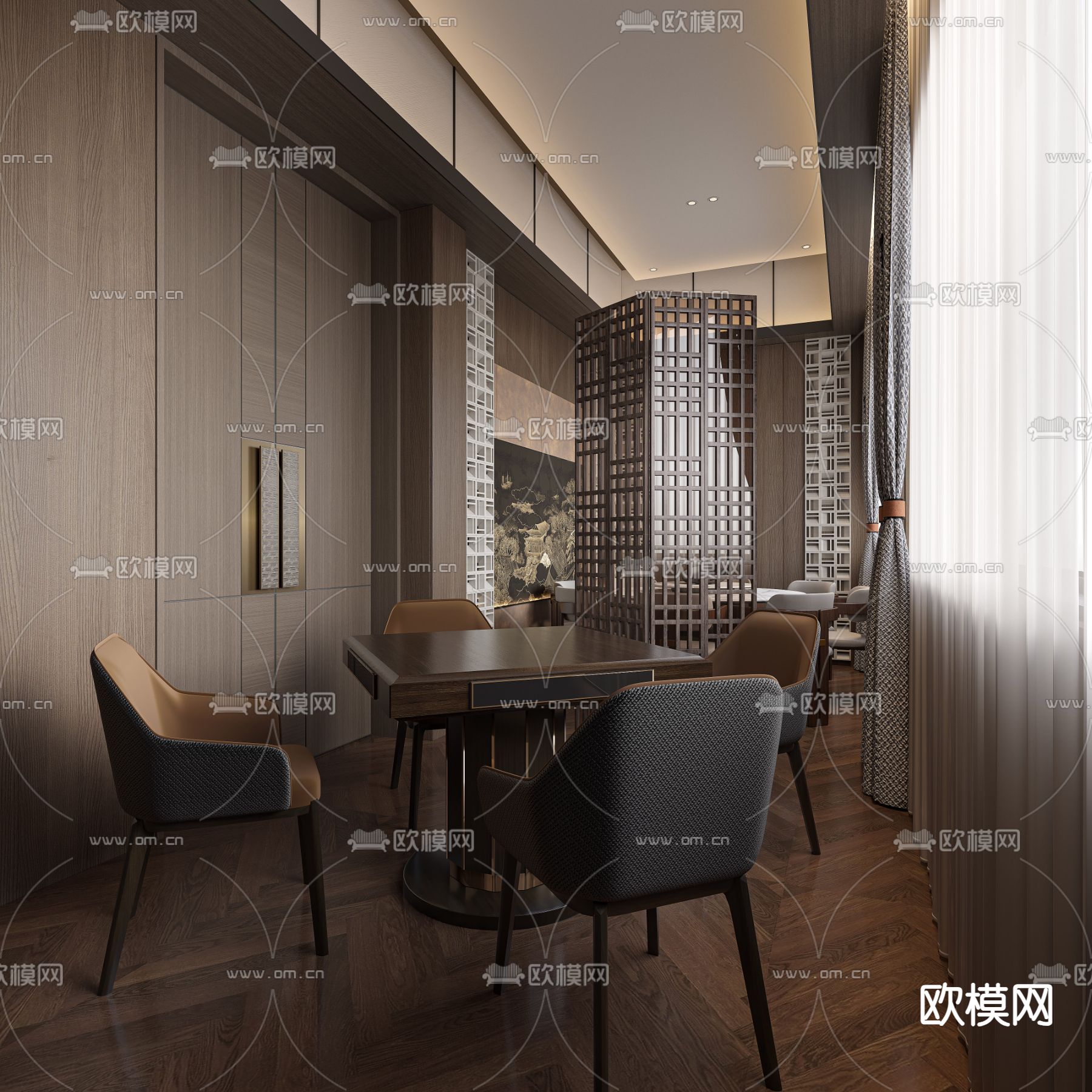 新中式棋牌室 麻将室3d模型下载