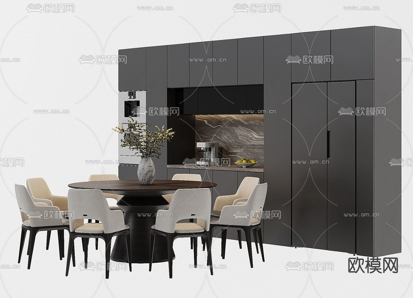 圆形餐桌椅3d模型下载