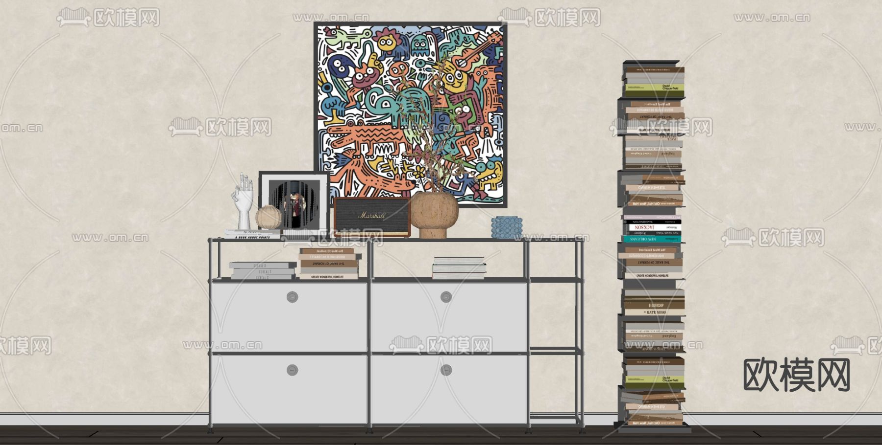 中古风储物柜su模型下载（渲染图1）