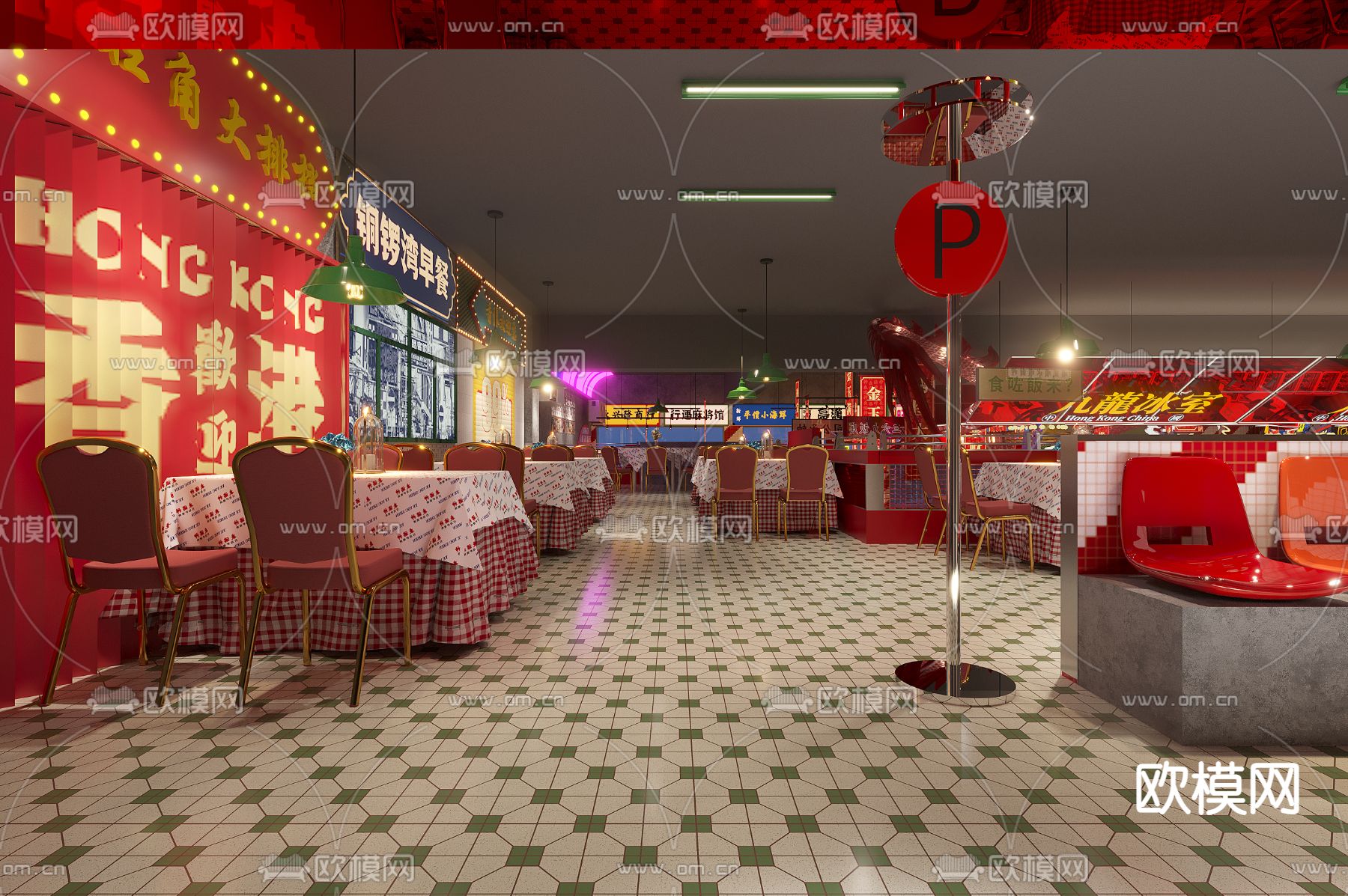 港式火锅店 打边炉3d模型下载（渲染图2）