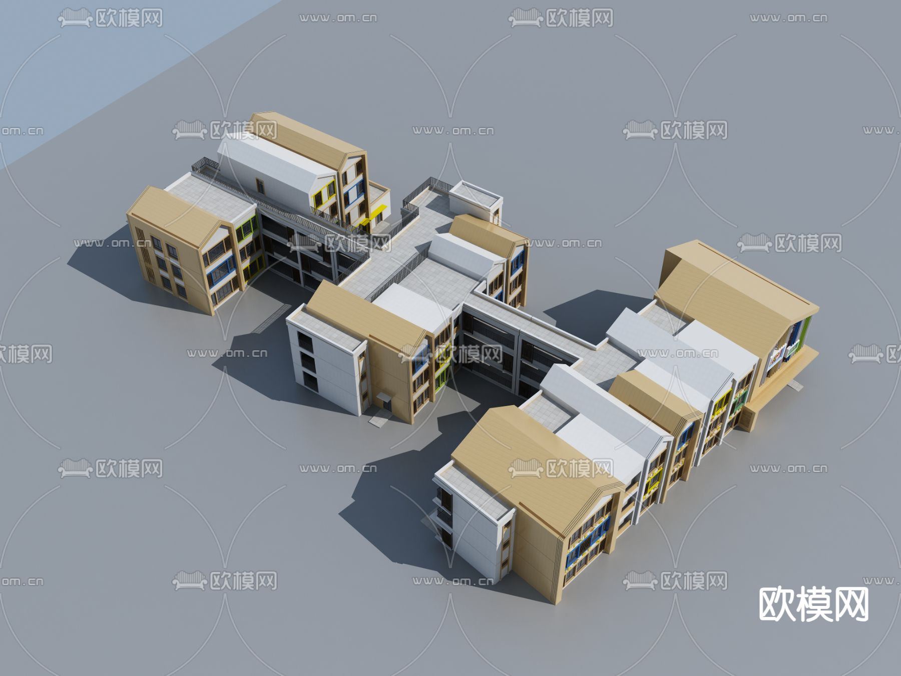 教学楼 宿舍楼3d模型下载（渲染图1）