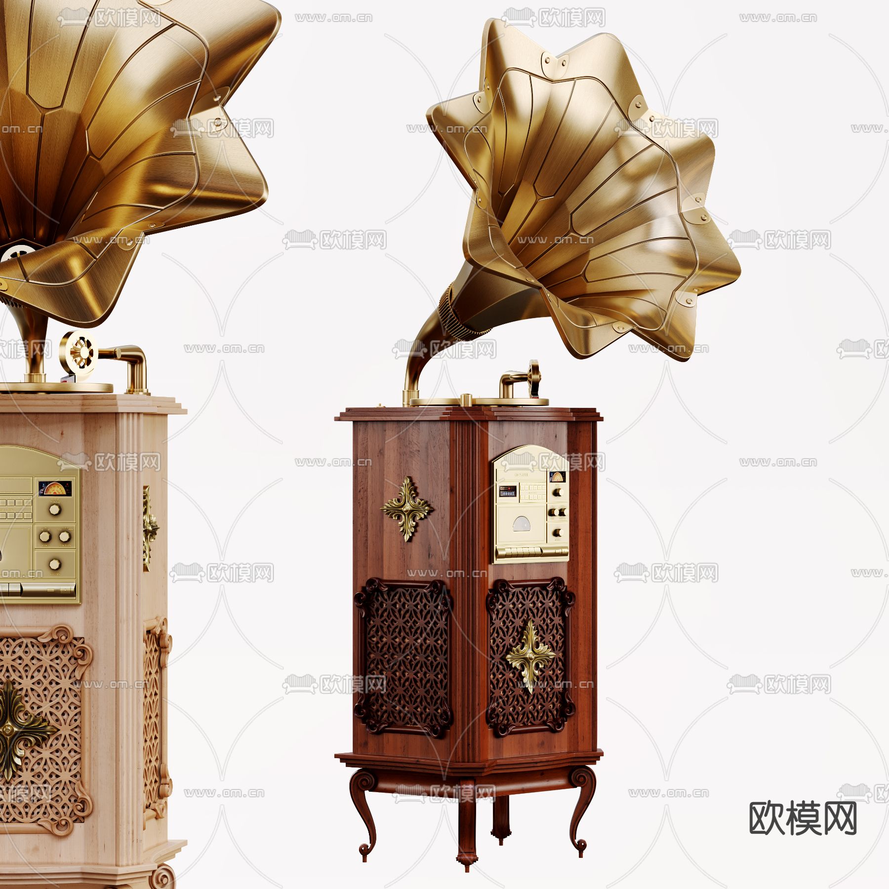 简欧留声机3d模型下载（渲染图2）