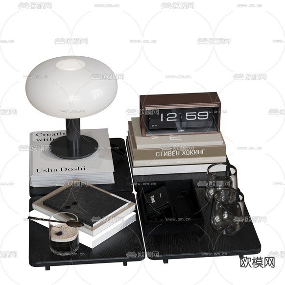 装饰品 书本 摆件 台灯 杯子3d模型下载