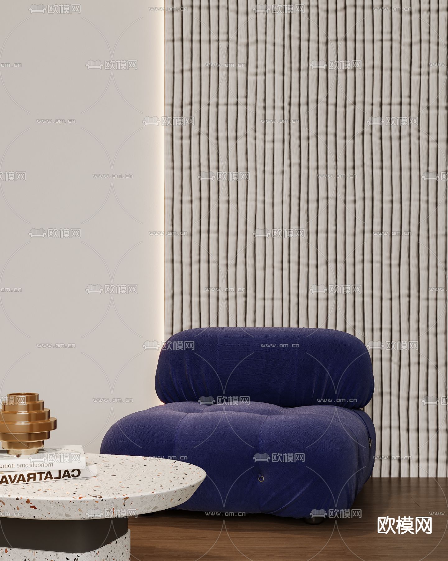 奶油风影音室3d模型下载（渲染图2）