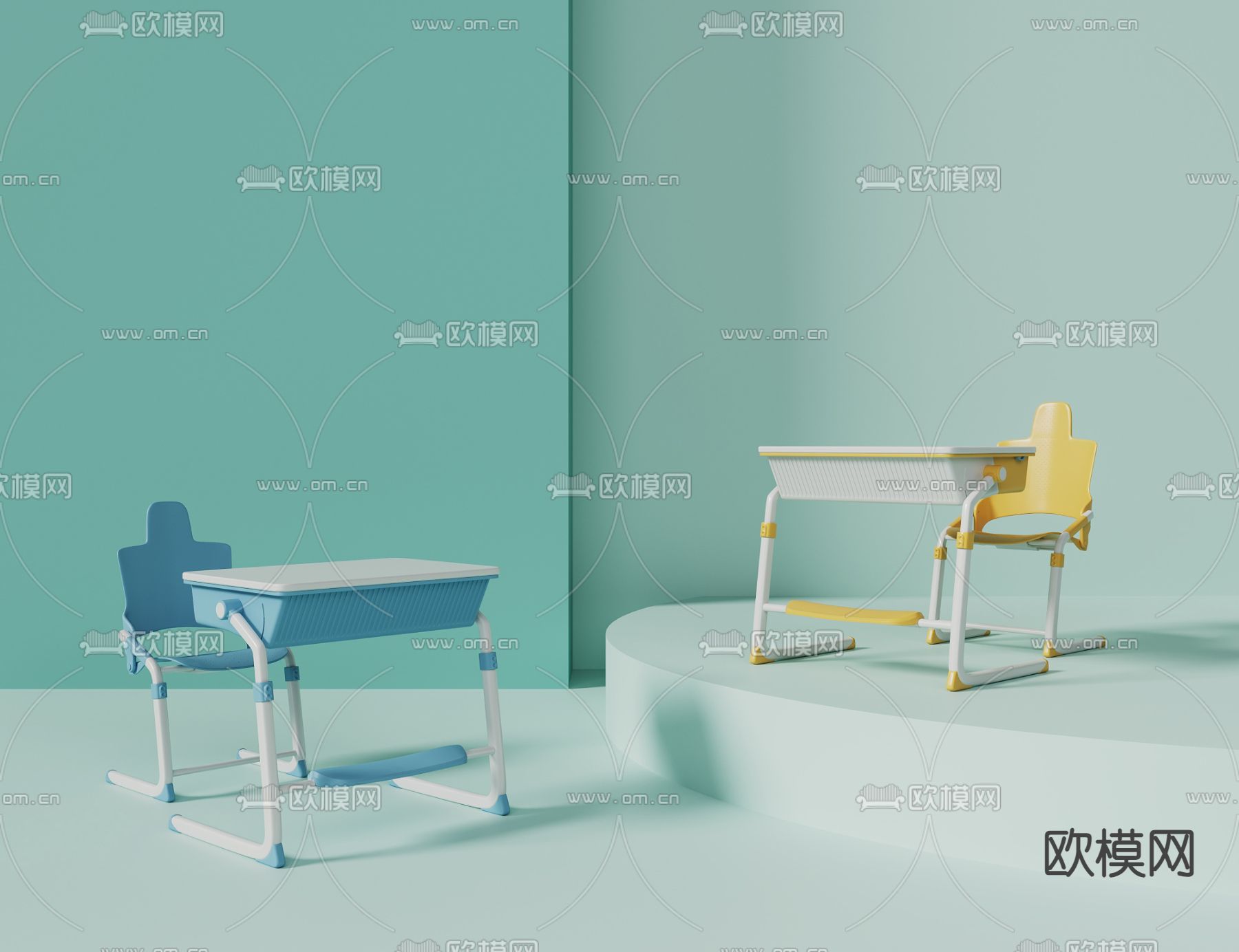 儿童桌椅 写字台 学习桌 课桌3d模型下载