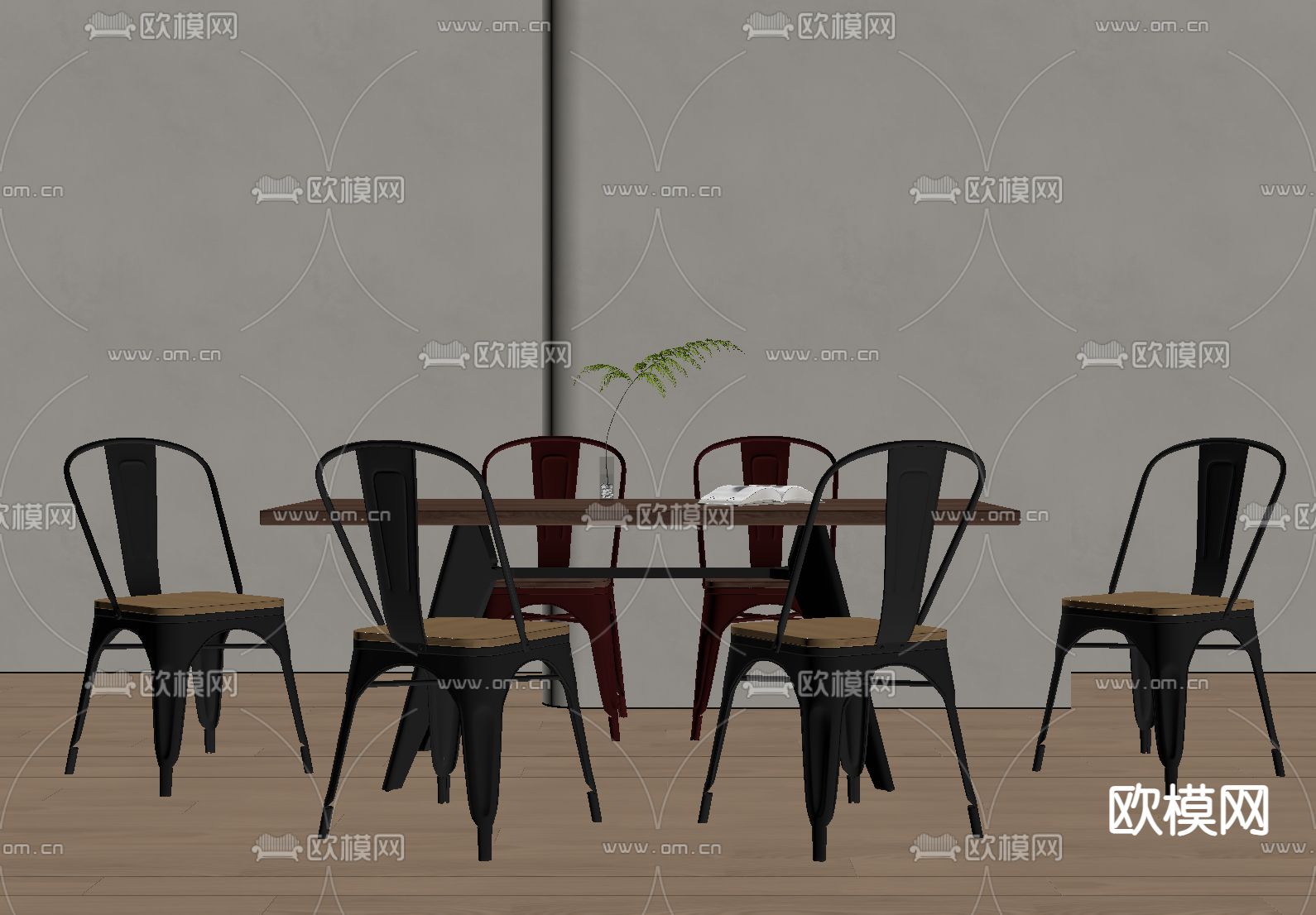 工业风餐桌椅su模型下载（渲染图1）