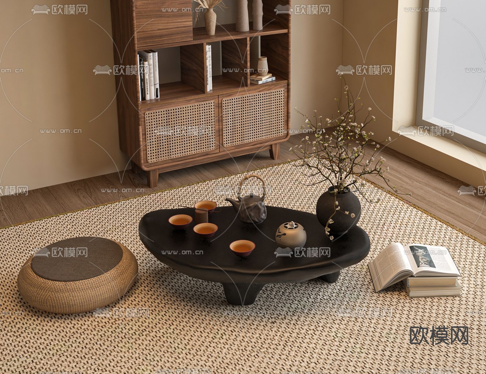 中古风茶桌 榻榻米茶台3d模型下载