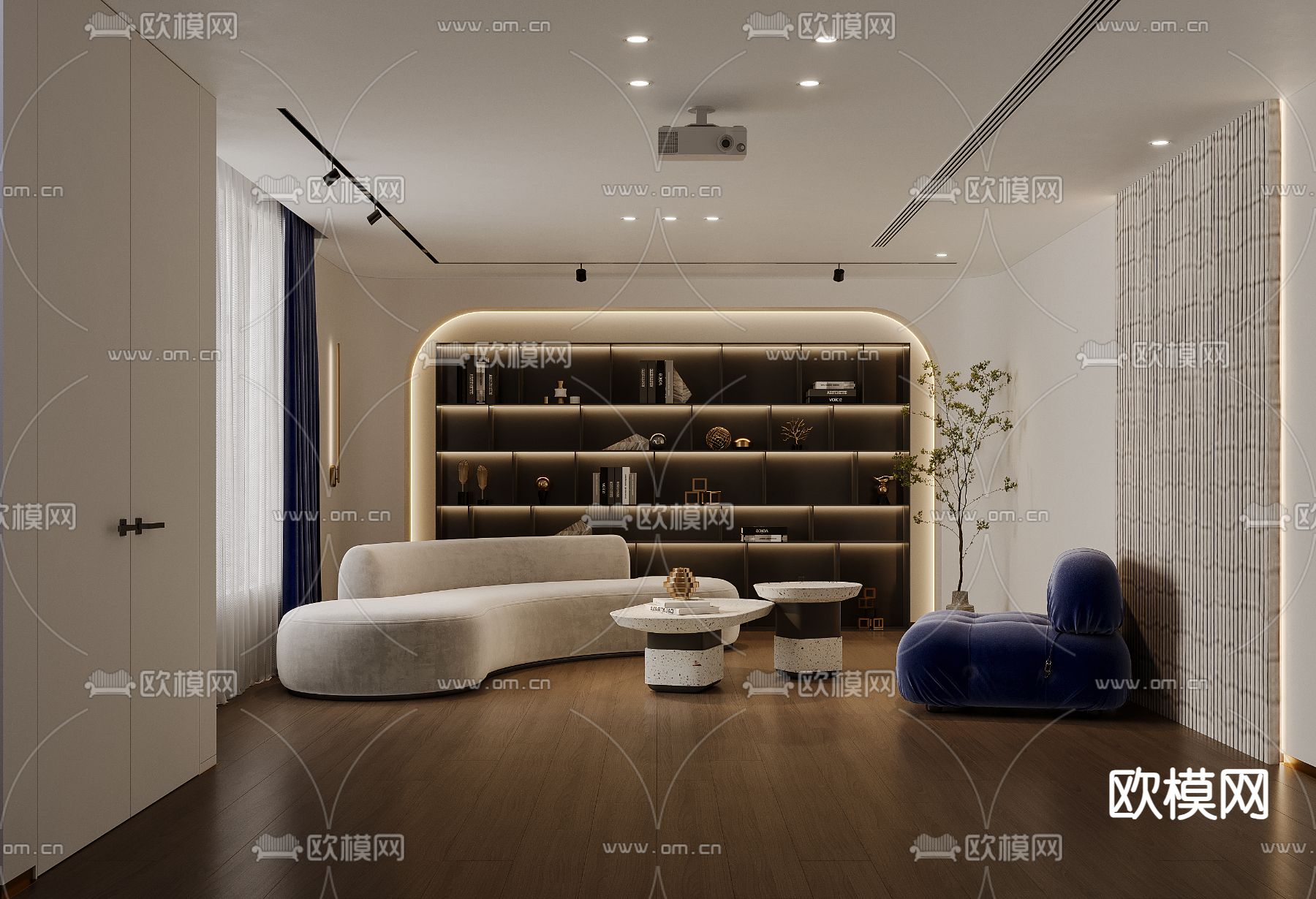 奶油风影音室3d模型下载（渲染图1）