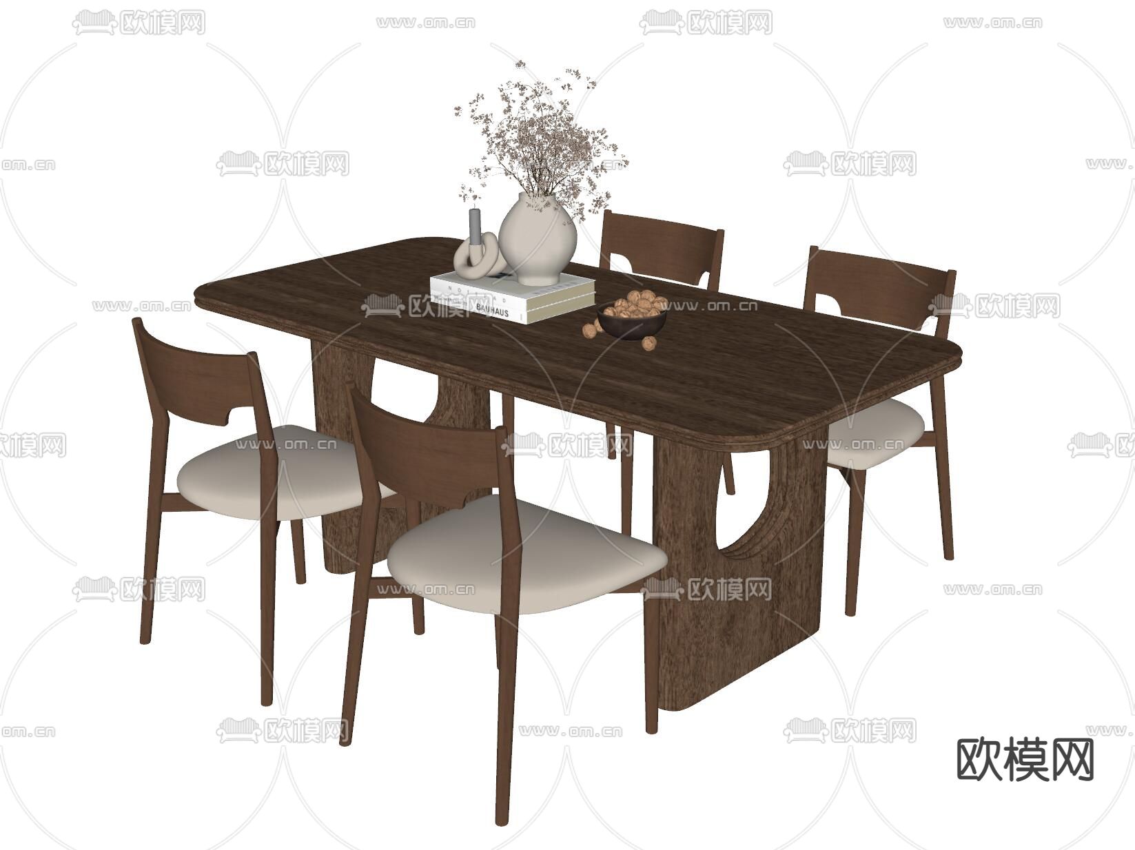 中古风餐桌椅su模型下载（渲染图1）