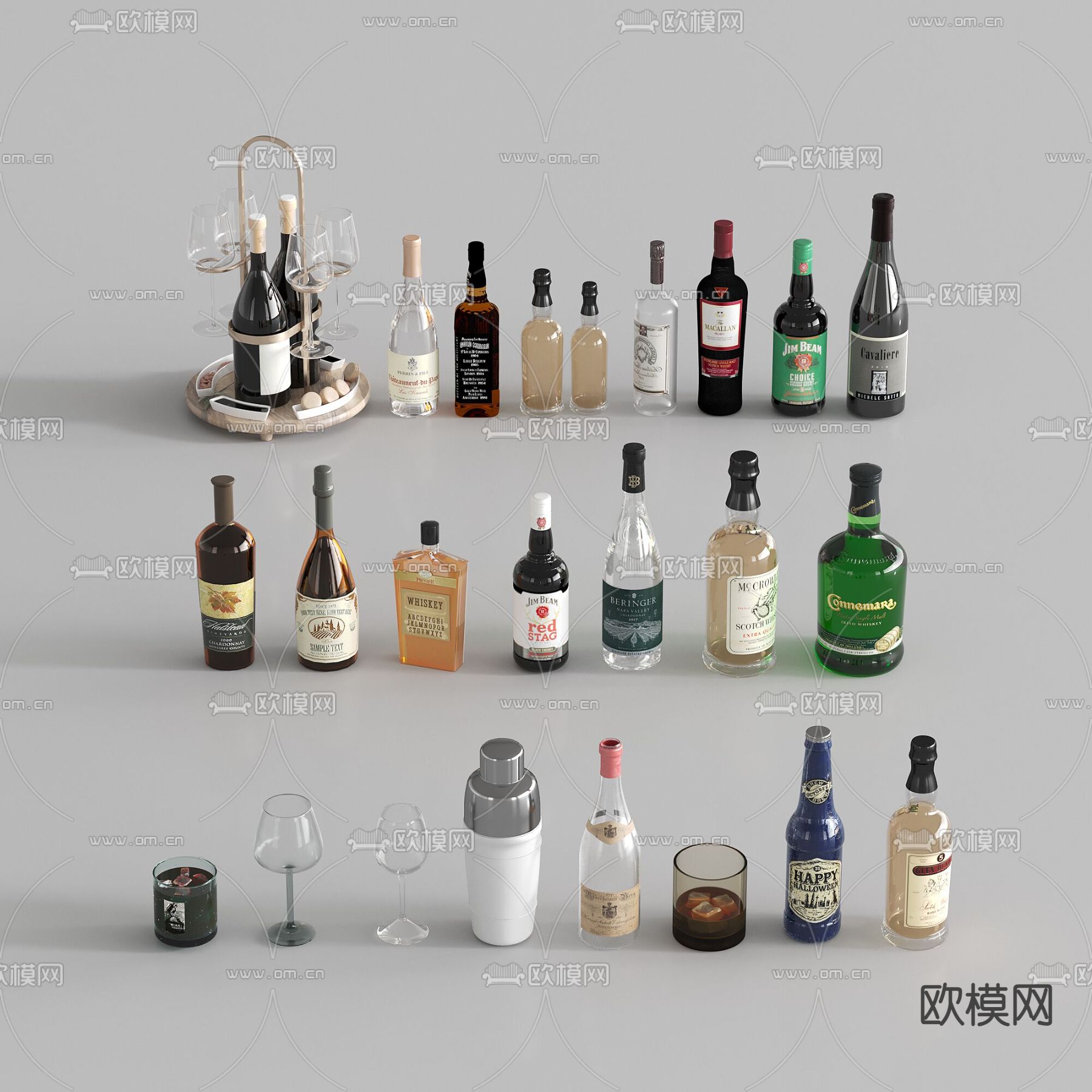 酒水 酒瓶 红酒 洋酒 葡萄酒3d模型下载