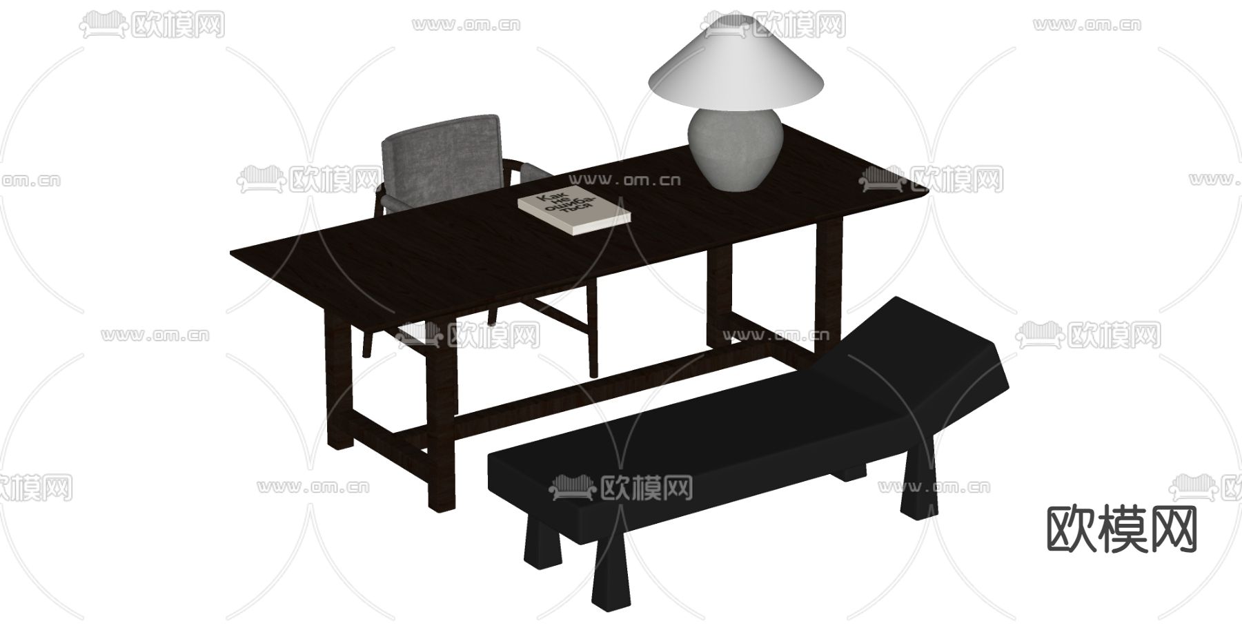 侘寂书桌椅su模型下载（渲染图1）