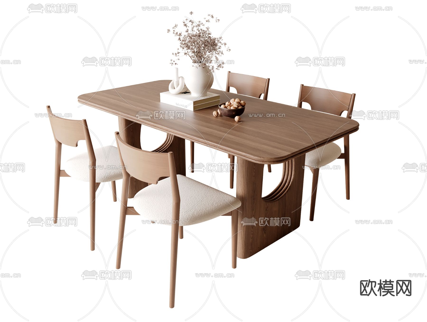 中古风餐桌椅su模型下载（渲染图2）