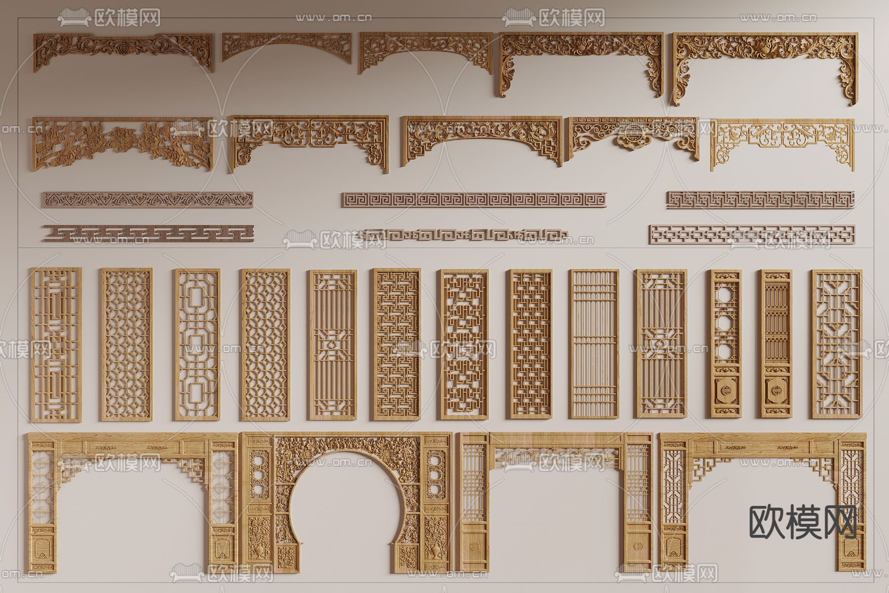 新中式 雕花隔断 镂空隔断3d模型下载