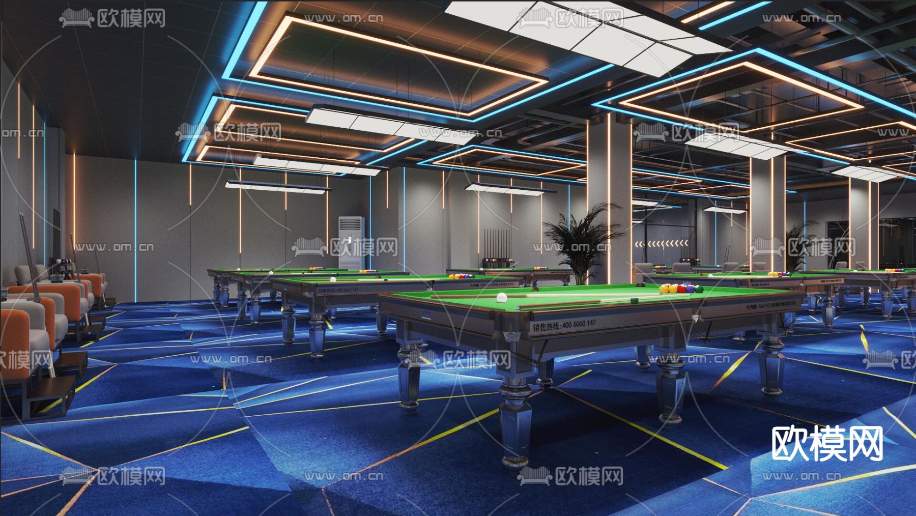 台球室 台球馆3d模型下载（渲染图1）