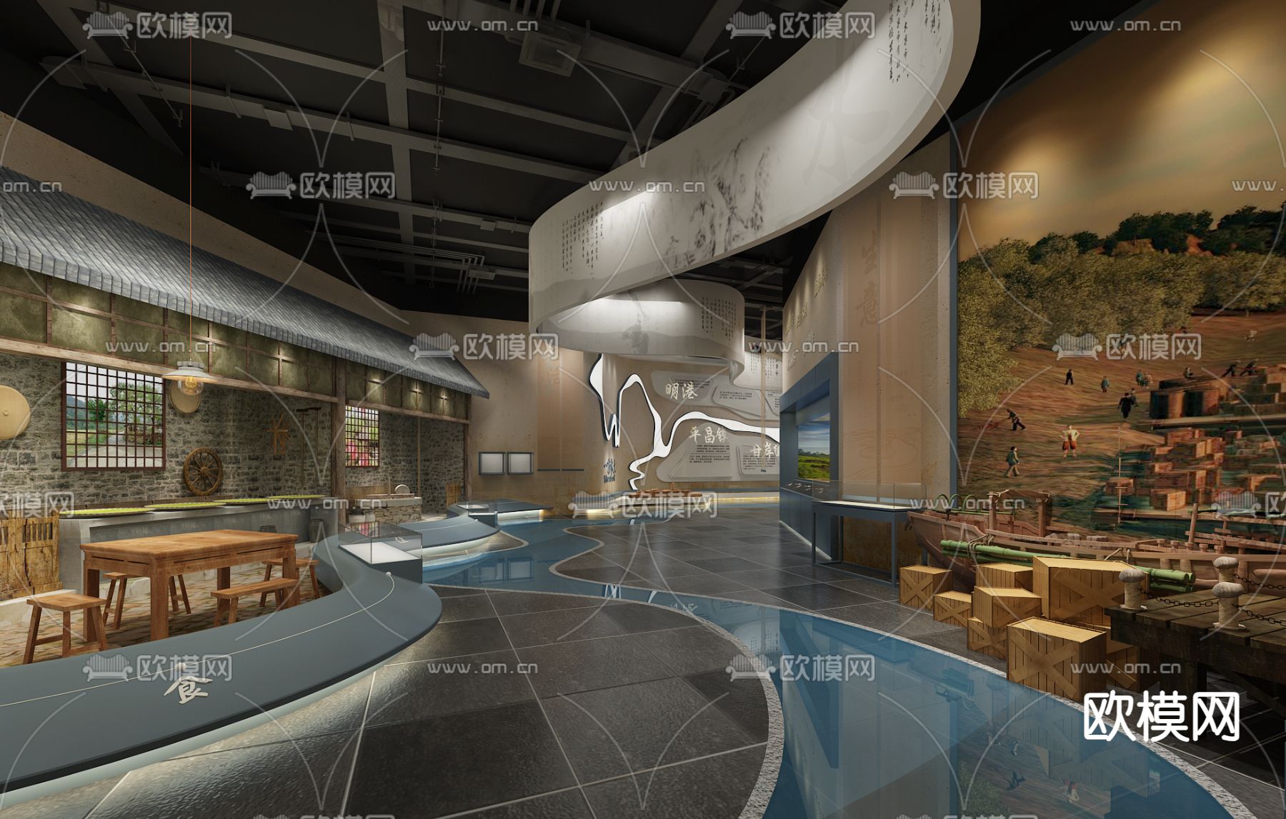 水文化展厅 博物馆3d模型下载（渲染图1）