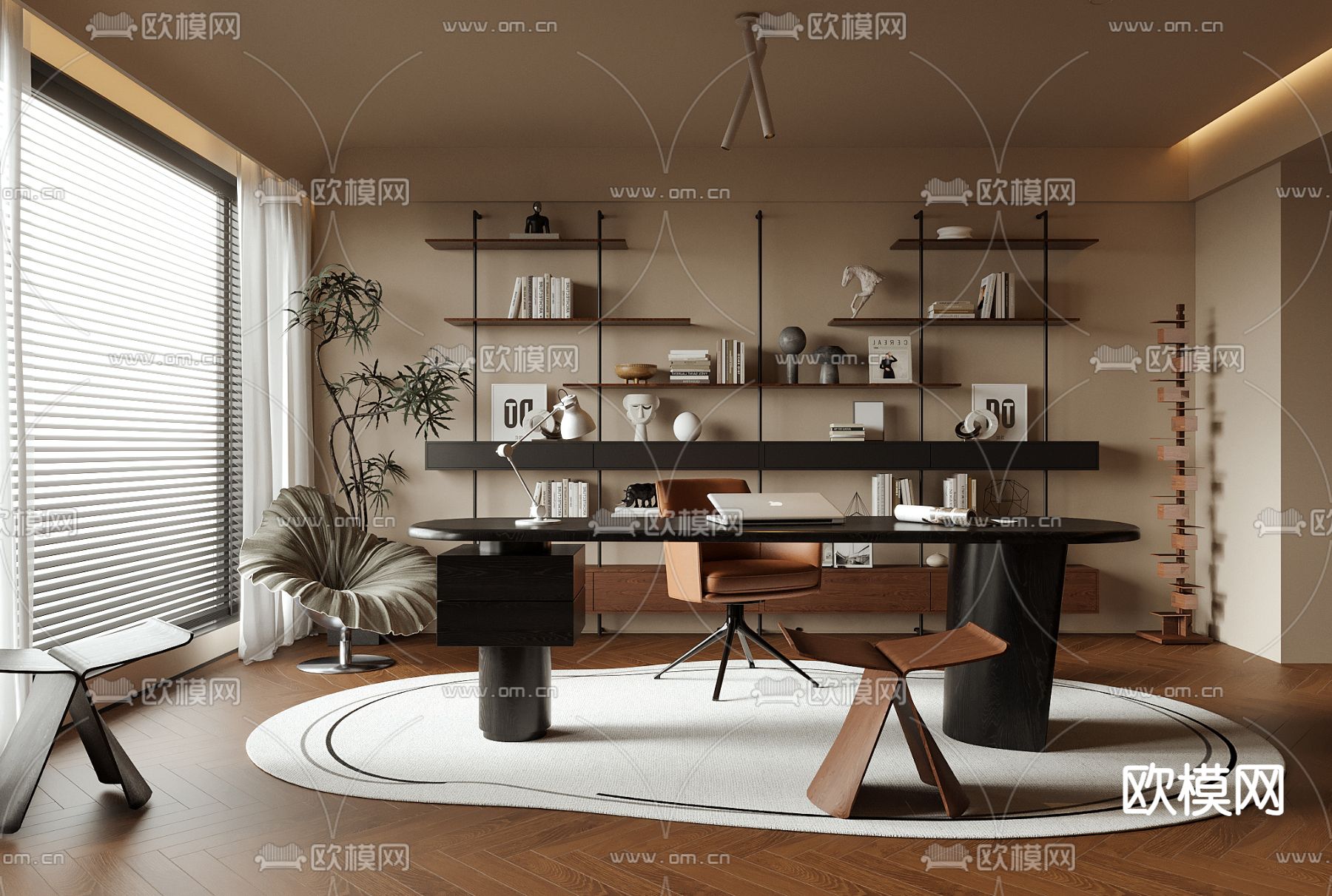 中古风书房su模型下载（渲染图2）