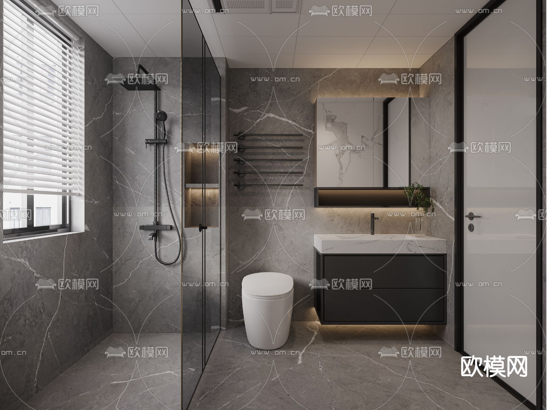 高级灰卫生间 浴室3d模型下载