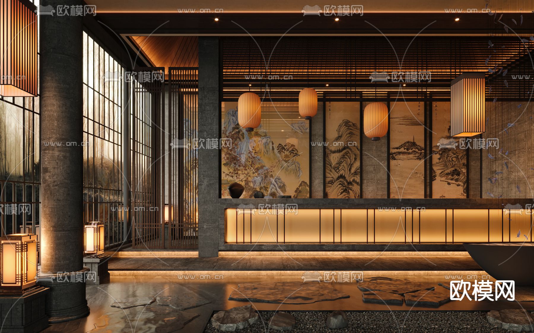 新中式茶馆3d模型下载