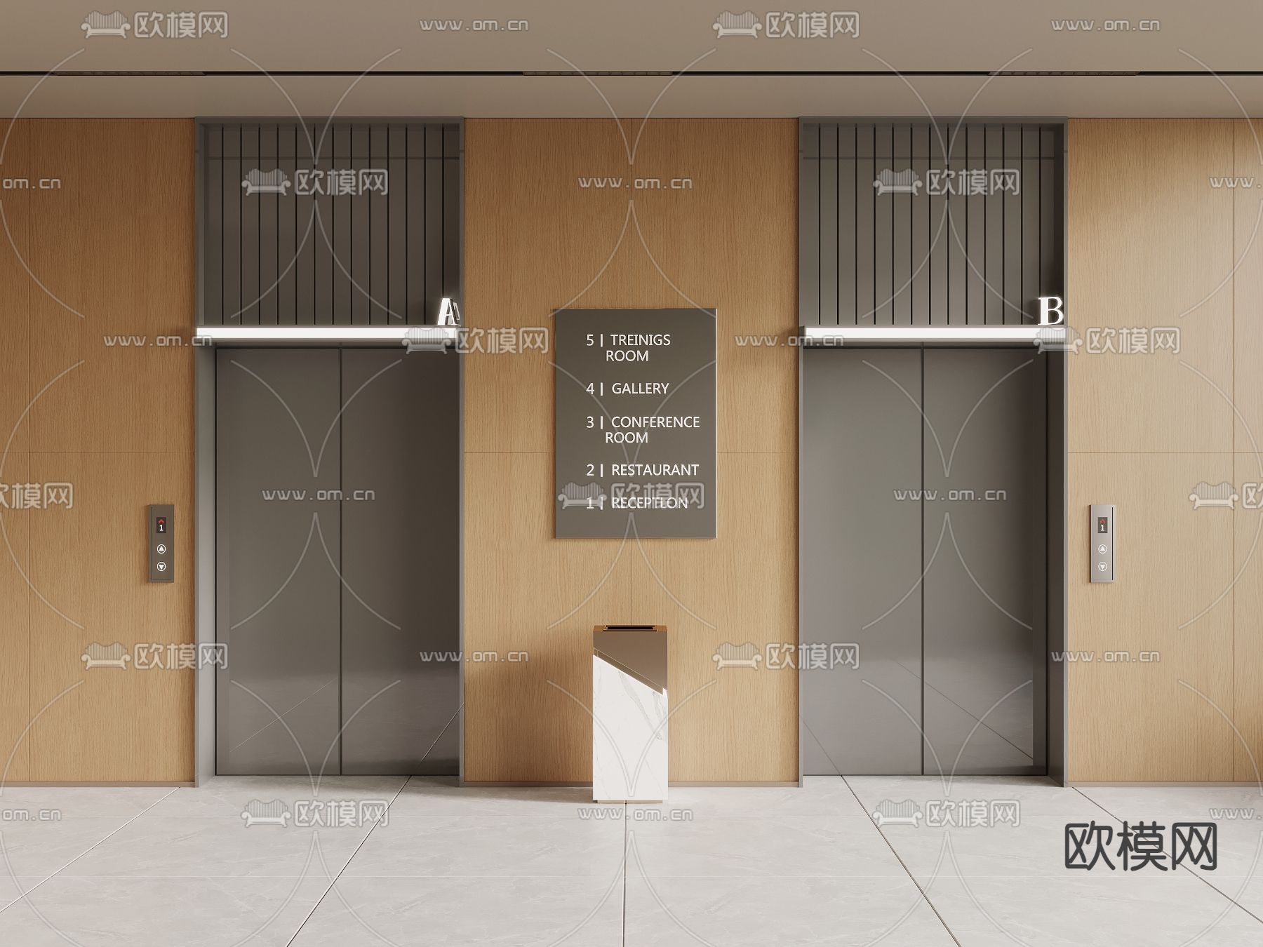 现代电梯厅 电梯间3d模型下载